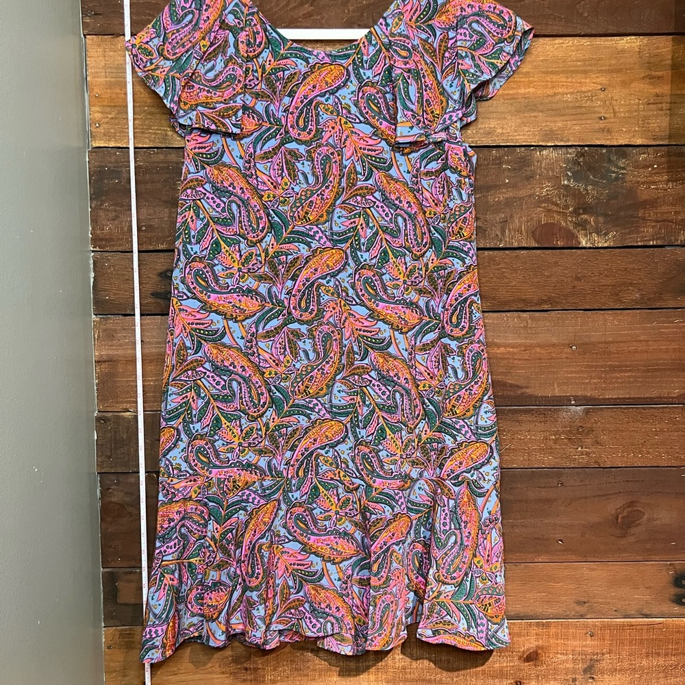 J.CREW Vibrant Paisley 100% Silk Flutter Sleeve Ruffled Dress sz 14